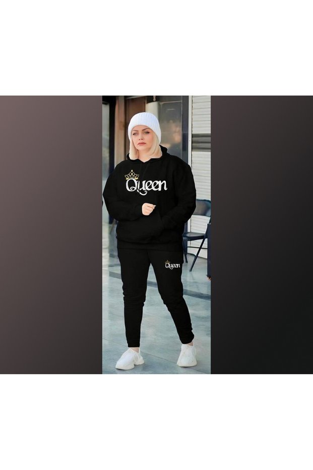 Unisex Tracksuit Set 2-Piece Bottom Top - Hooded Printed Sweatshirt - 3 Thread Ribbed Fabric