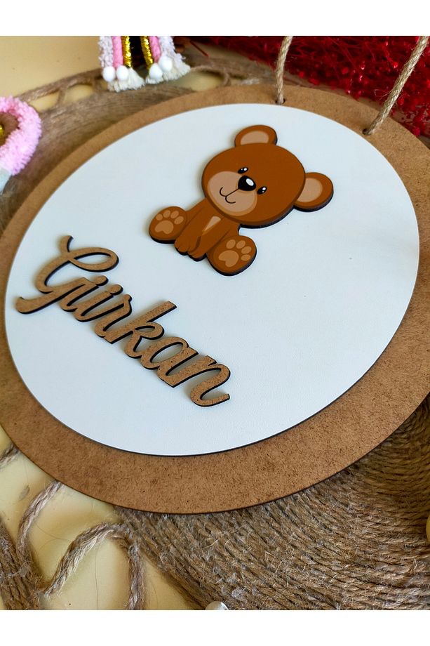 Safari Serisi Ayıcık Aslan Zürafa  30 cm Ahşap Çocuk ve Bebek Odası İsimli Kapı Süsü - 5