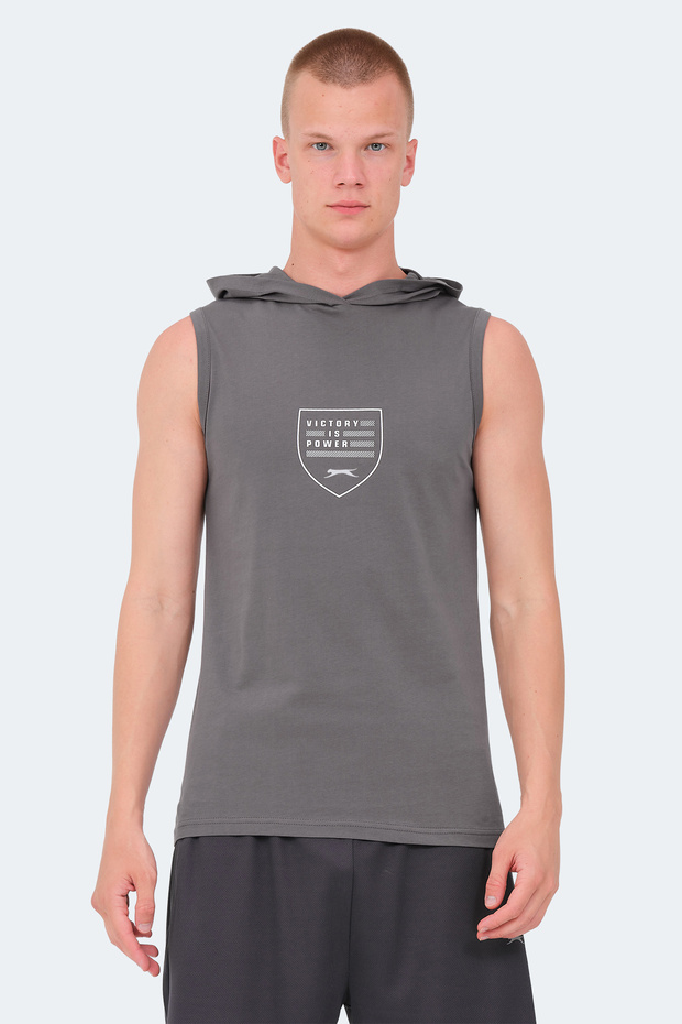 Versio in Men's Sleeveless Printed Dark Gray T-Shirt