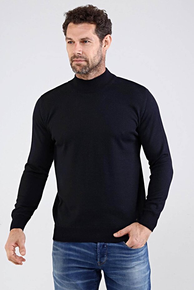 Men's Crew Neck Cotton Knitwear Sweater 4454b Navy Blue