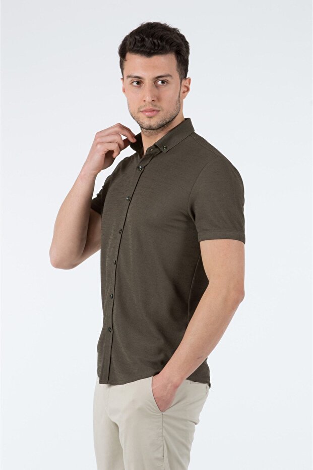 Erkek Slim Fit Gömlek 12301 Haki - 3
