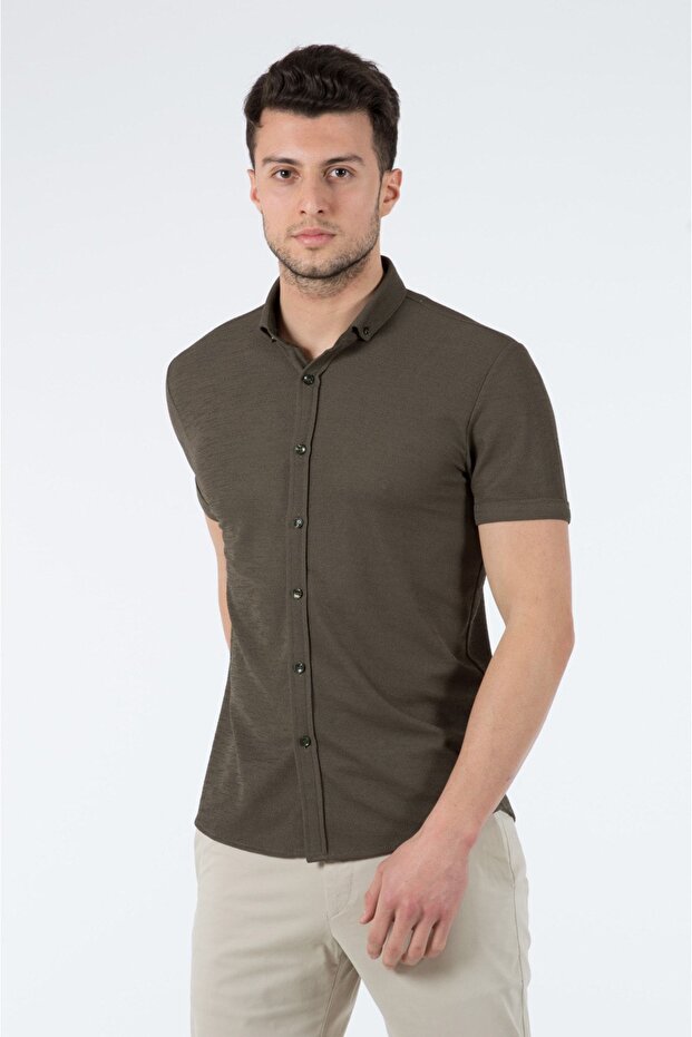 Erkek Slim Fit Gömlek 12301 Haki - 2