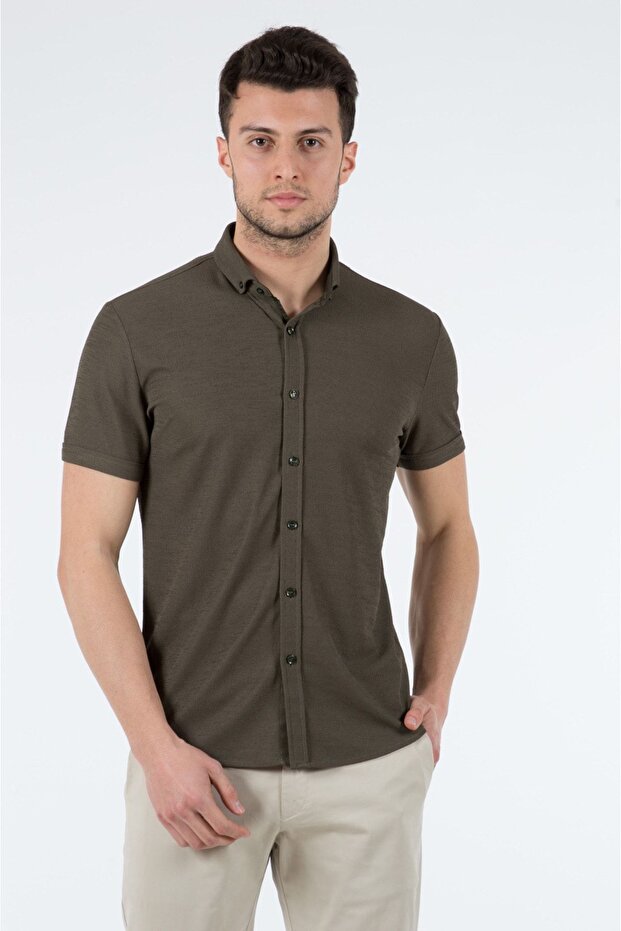 Erkek Slim Fit Gömlek 12301 Haki - 1