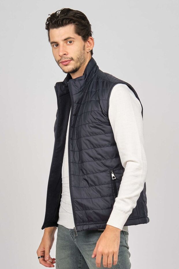 Чоловічий жилет з хутром і кишенями на блискавці 4920902 Синій - 1