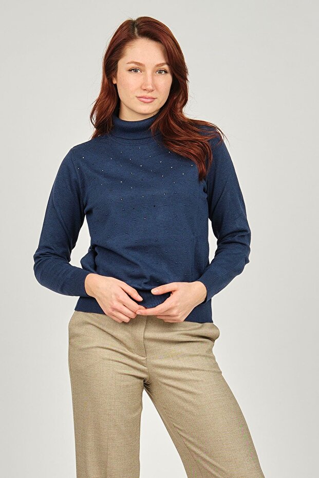 سترة نسائية ذات ياقة عالية 3998212 نيلي