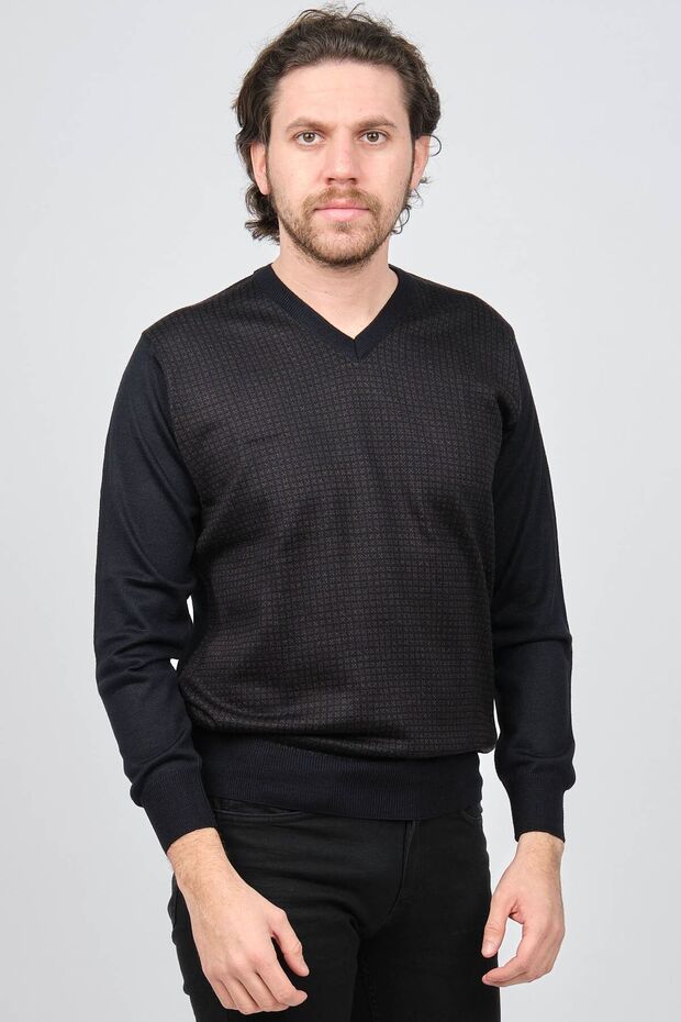 سترة صوف منقوشة برقبة على شكل حرف V للرجال - 6