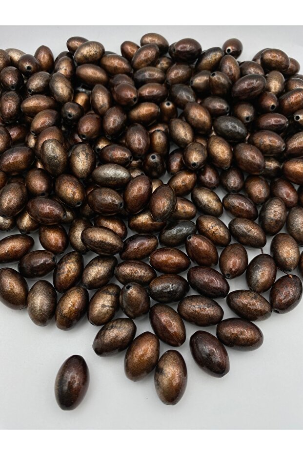 14x20mm Brown Shiny Almond Pattern Jewelry and Bag Making Beads (100g, ~48 pieces)