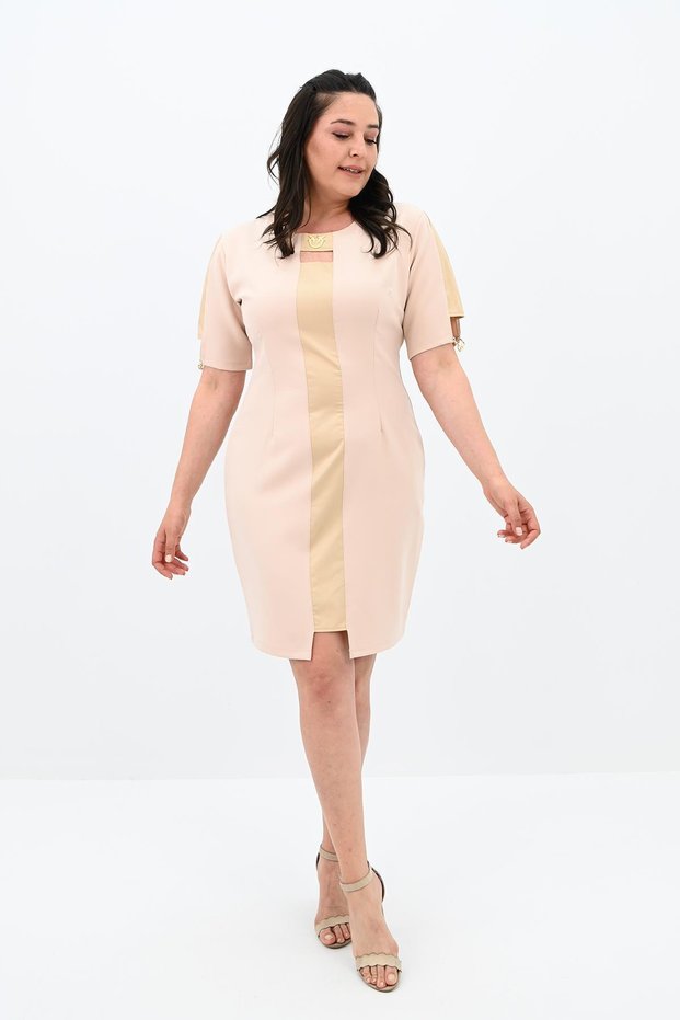 Women's Large Size Short Sleeve Collar Detailed Dress 5213-24