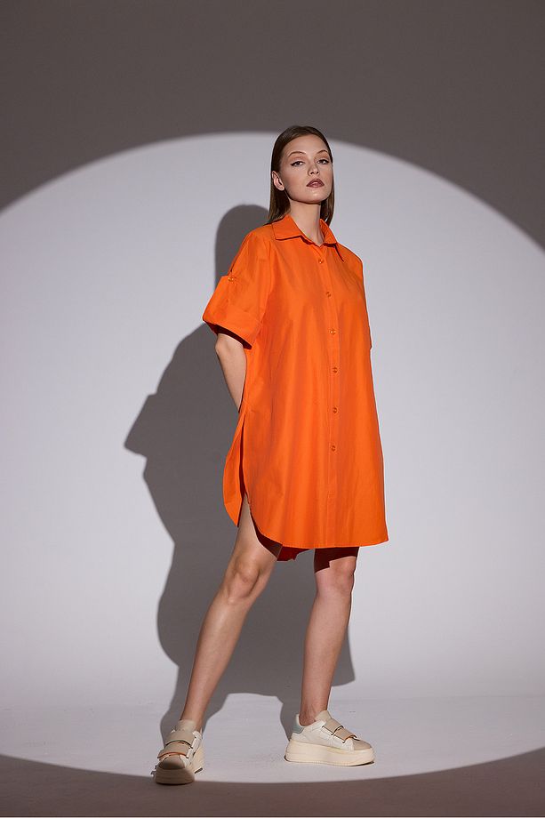 Oversize Kısa Kollu Uzun Basic Gömlek - 5