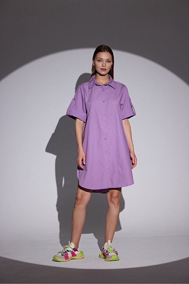 Oversize Kısa Kollu Uzun Basic Gömlek - 1