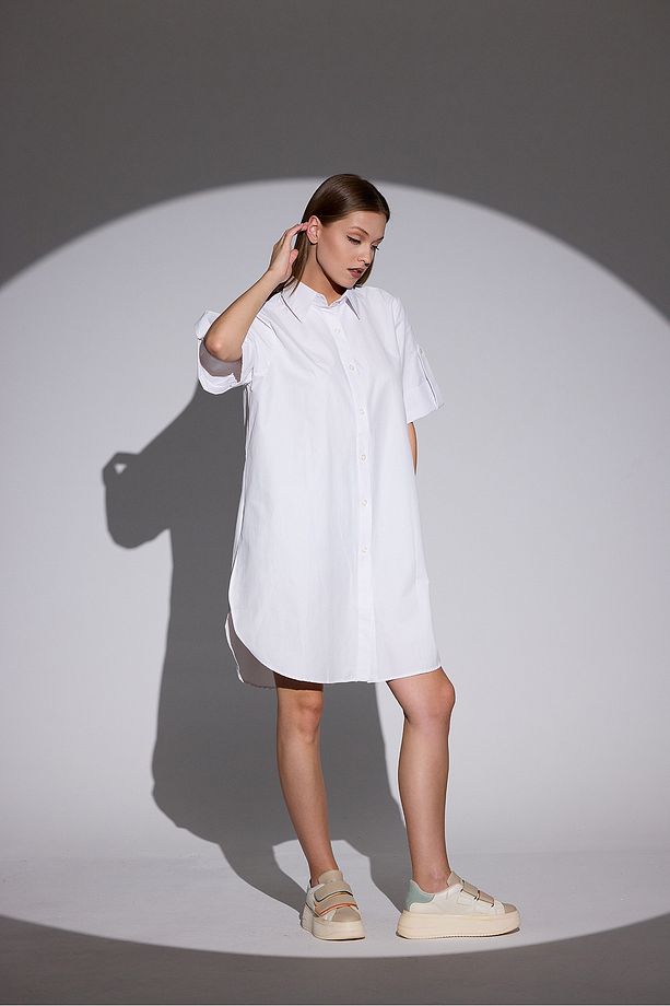 Oversize Kısa Kollu Uzun Basic Gömlek - 6