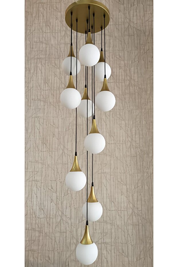 10 Camlı Statik Gold Modern Avize - 1