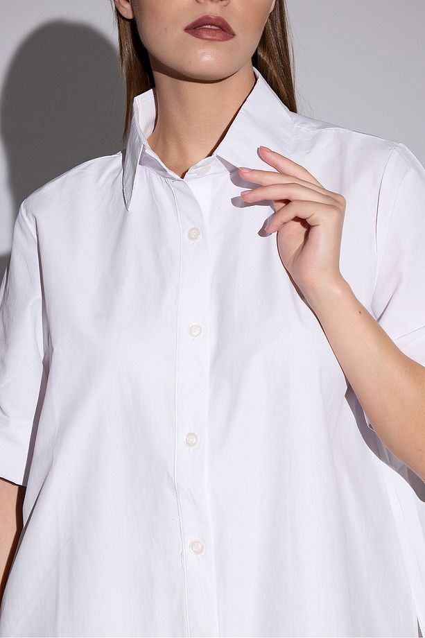 Oversize Kısa Kollu Uzun Basic Gömlek - 3