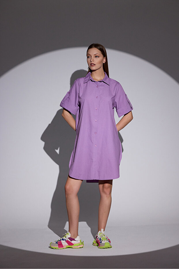 Oversize Kısa Kollu Uzun Basic Gömlek - 2