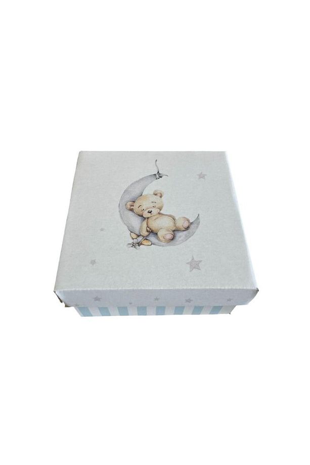 Ayıcık Baskılı Mavi Hediye Kutusu 1 Adet 17x17x9cm - 2