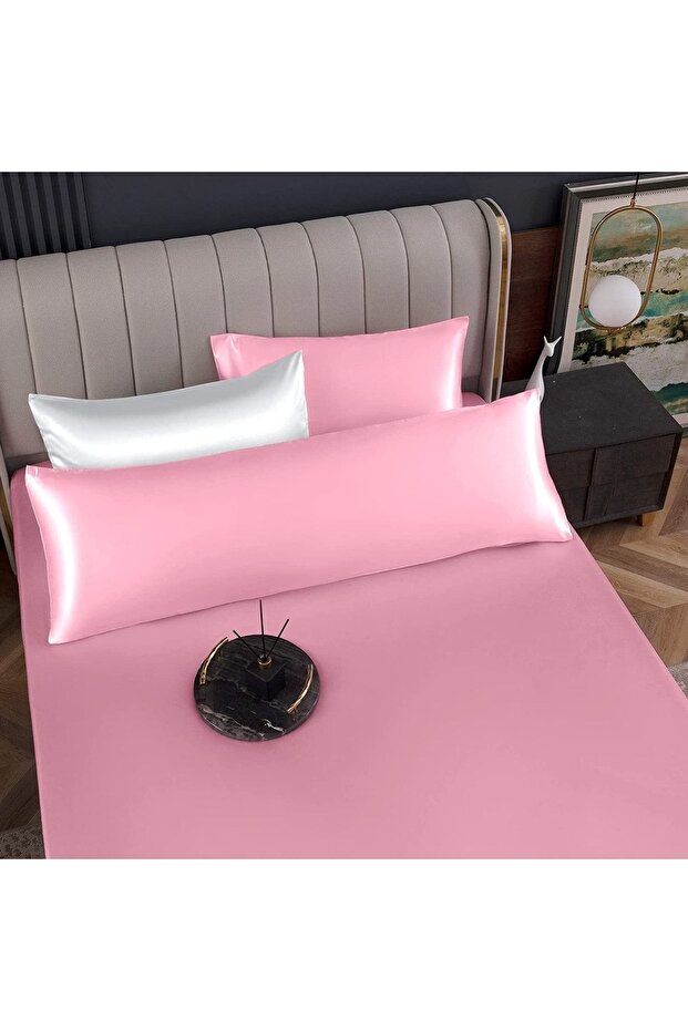 Silk Textured Cotton Satin Long Pillowcase 50X135Cm Pink Color Maternity Skin-Friendly Support Case