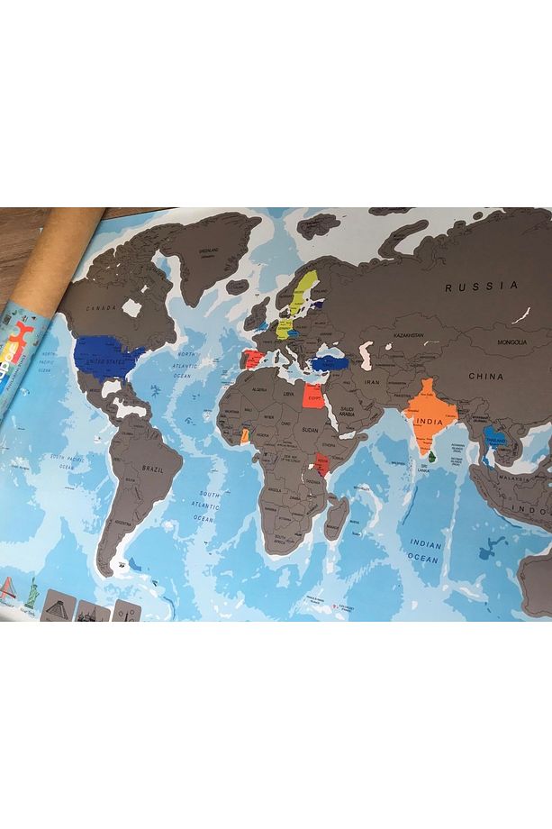 Gez Kazı Dünya Haritası Mavi Zeminli - Scratch Map - Gezkazı - 7
