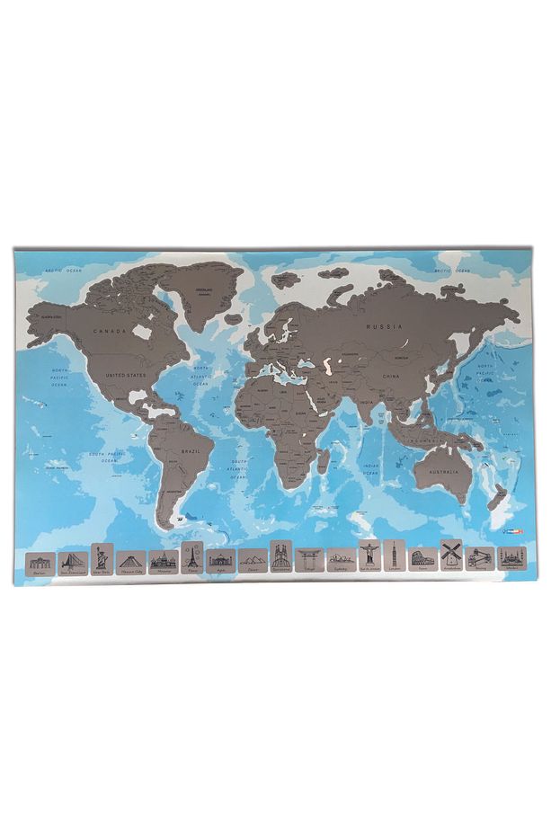 Gez Kazı Dünya Haritası Mavi Zeminli - Scratch Map - Gezkazı - 5