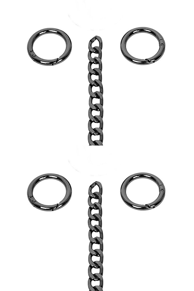 Anthracite Color Bag Chain Set with Spring Ring - Length 110 cm Ring 2.5 cm (Set of 2)