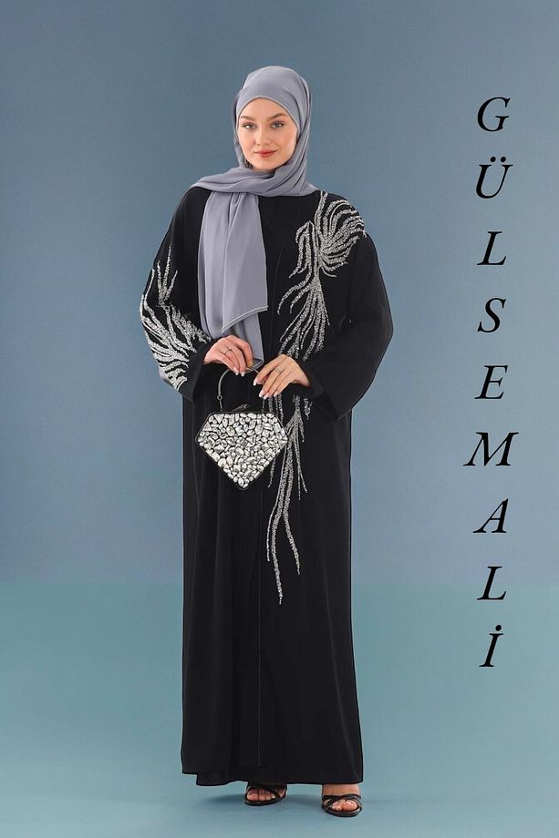 Şık ve Lüks Abaya Ferace Dubai İpeği Kumaşından Özel Dantel İşlemeli Abaya Lüks ve Şık Abaya - 3