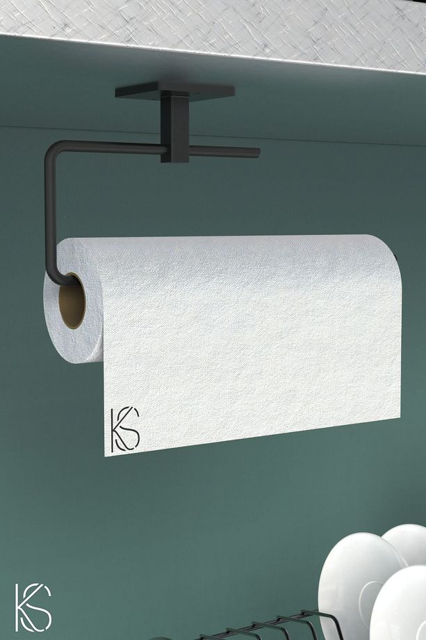 Yapışkanlı 4 Lü Siyah Banyo Set Uzun Havluluk Rulo Havluluk Wc Tuvalet Kağıtlık Yuvarlak Havluluk - 4