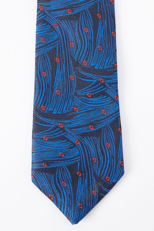 ربطة عنق منقوشة باللون الأزرق الداكن للرجال - 2