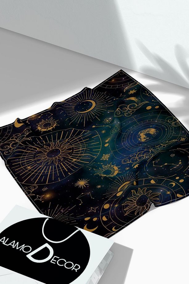 Mistik Astrolojik Desenli Tarot Örtüsü | Sunak Örtüsü | Altar Örtüsü | Ritüel Çalışma Örtüsü - 1