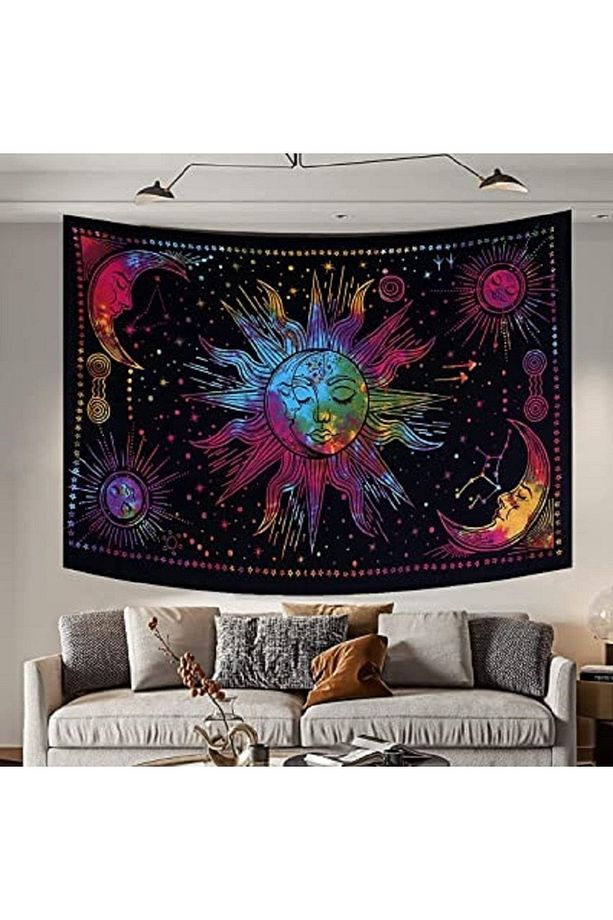Güneş Ve Ay Renkli Mistik Duvar Örtüsü Duvar Halısı Tapestry - 3