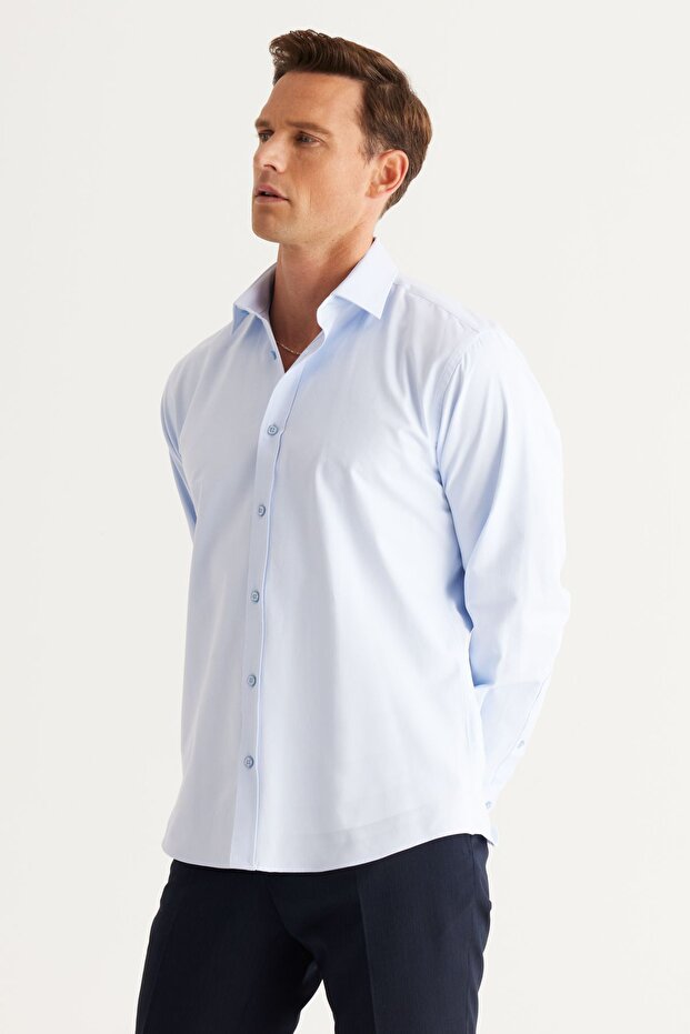 Men's Light Blue Comfort Fit Relaxed Cut Classic Collar Dobby Shirt