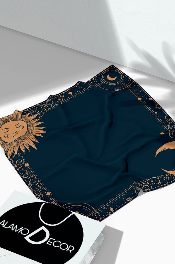 Mistik Astrolojik Desenli Tarot Örtüsü | Sunak Örtüsü | Altar Örtüsü | Ritüel Çalışma Örtüsü - 1