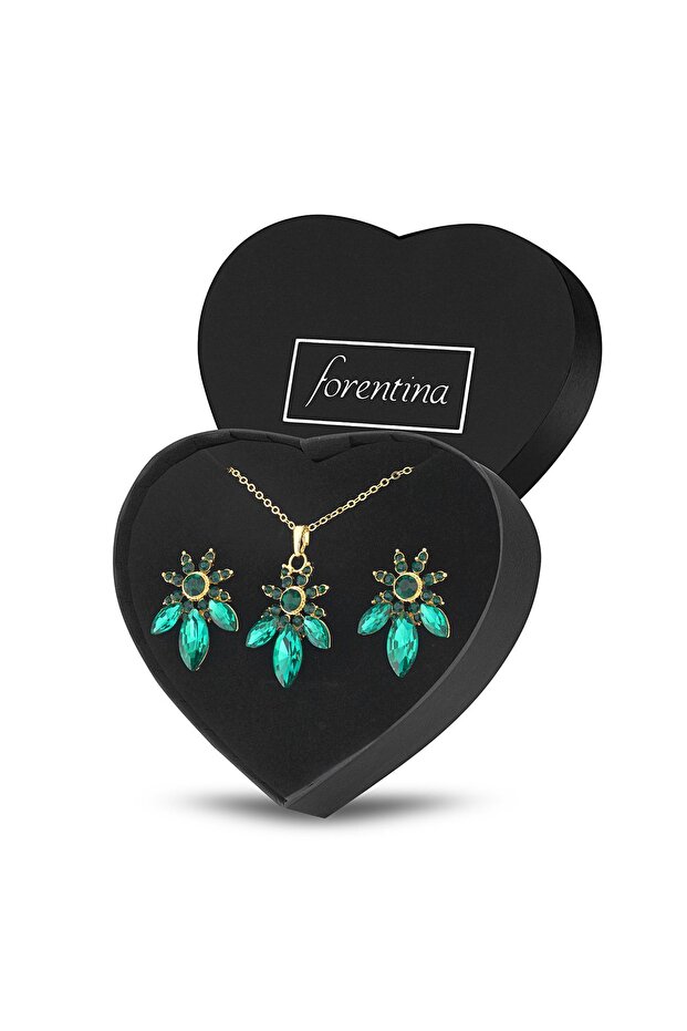 Gold Color Green Stone Necklace Earring Jewelry Set - Ps309800Tr