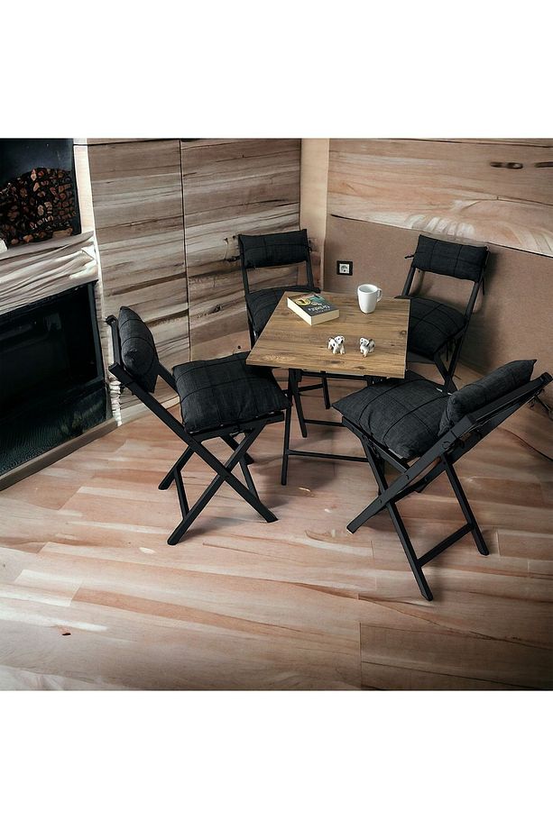 Minderli Balkon Bahçe Mutfak Bistro Set Katlanır 4+1 Masa-sandalye - 2