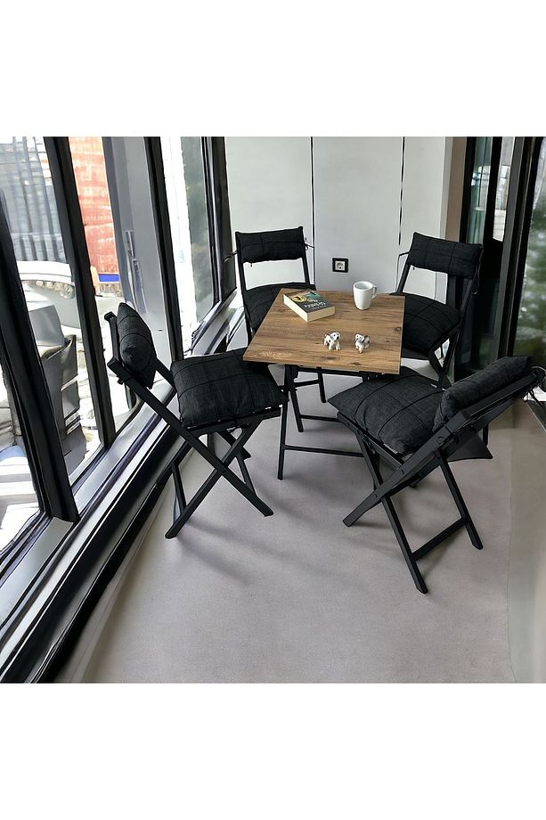 Minderli Balkon Bahçe Mutfak Bistro Set Katlanır 4+1 Masa-sandalye - 1