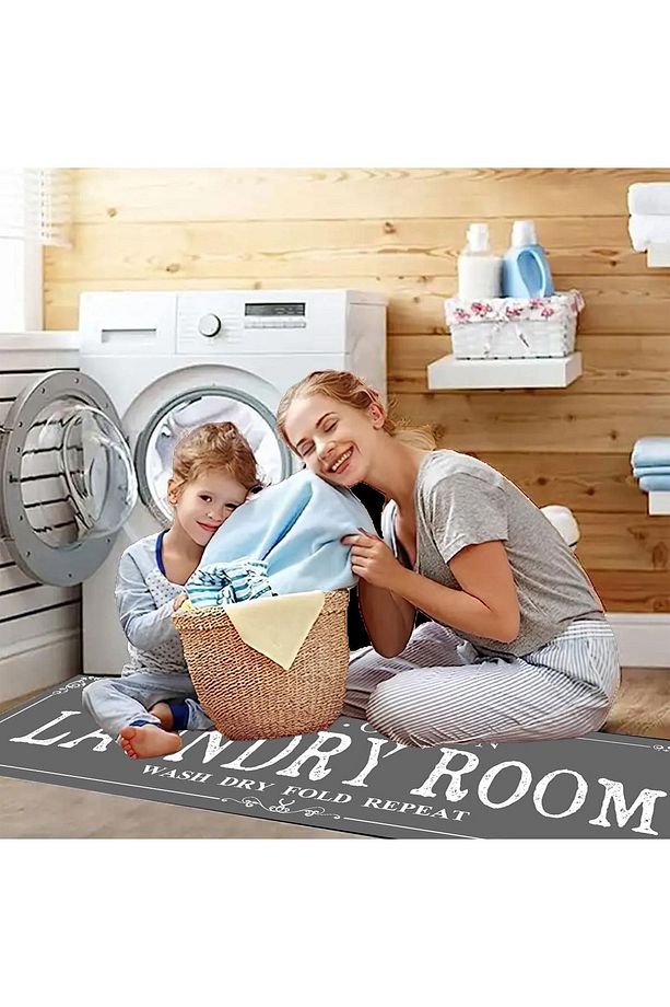 Else Gri Çamaşır Kurutma Makinesi Duş Önü Kaymaz Yıkanabilir Banyo Paspası Halısı 60x140cm - 5