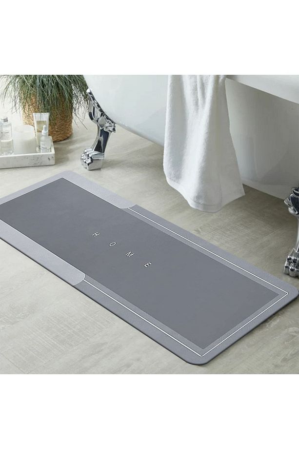 Else Gri Desenli Duş Önü Yolluk Banyo Halısı Paspas Tek Parça 40x100cm - 2