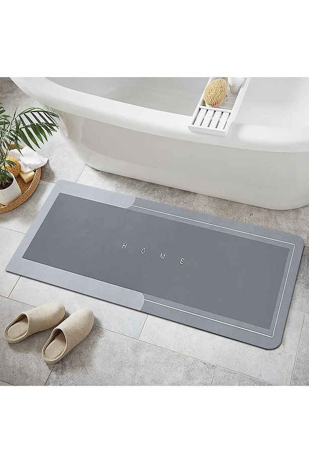 Else Gri Desenli Duş Önü Yolluk Banyo Halısı Paspas Tek Parça 40x100cm - 1