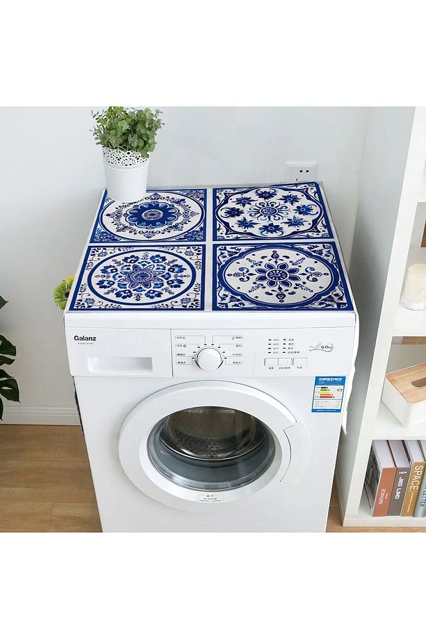Mavi Beyaz Çini Desenli Dekoratif Bulaşık Kurutma ve Çamaşır Makinesi Örtüsü 60x140cm - 3