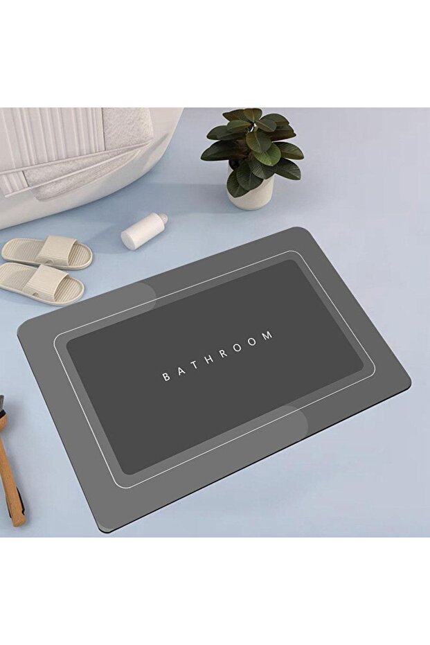 Else Antrasit Desenli Duş Önü Banyo Halısı Paspas Klozet Tek Parça 40x60cm - 2