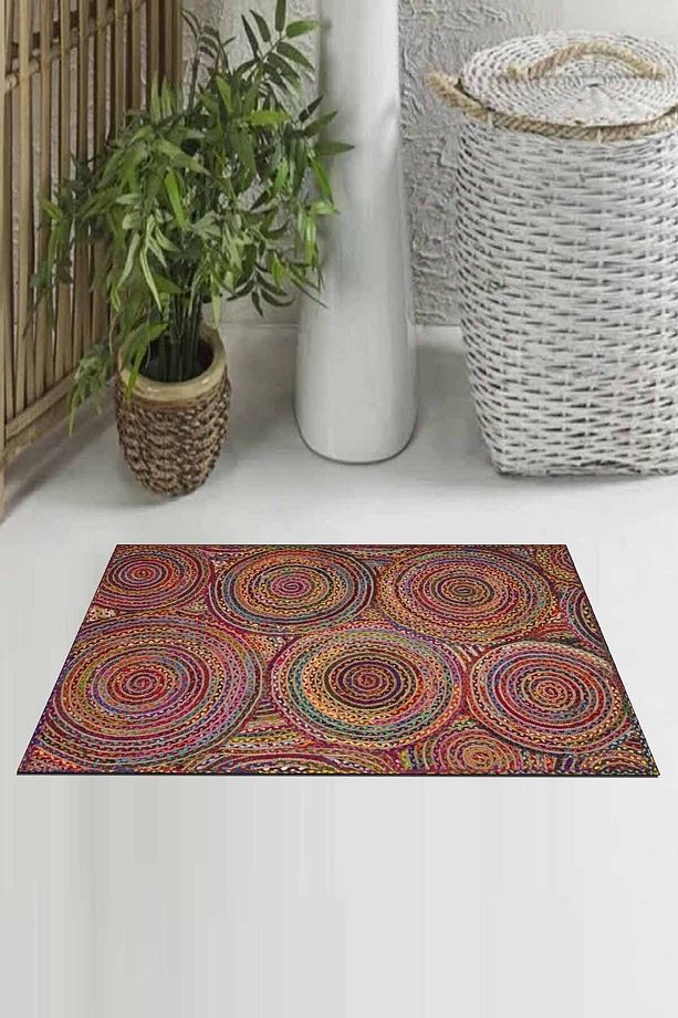 Hasır Jüt Sisal Desenli Baskılı Modern Iç Ve Dış Kapı Önü Paspası Jtskp-4 - 1