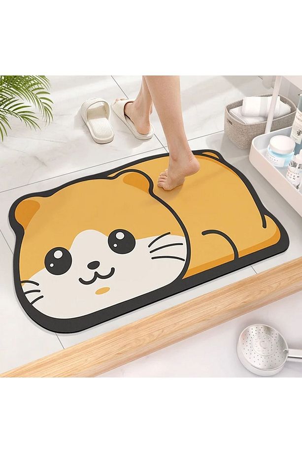 Sevimli Kedili Su Emici Duş Önü Banyo Paspası Klozet Tek Parça Hayvanlı Banyo Halısı - 2
