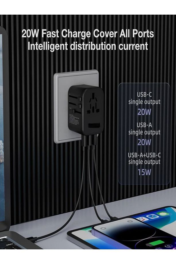 Fc-14 20w Global Seyahat Şarj Aleti - 2 Usb-a, 1 Pd-type-c Priz Adaptörü Çoğaltıcı - 8
