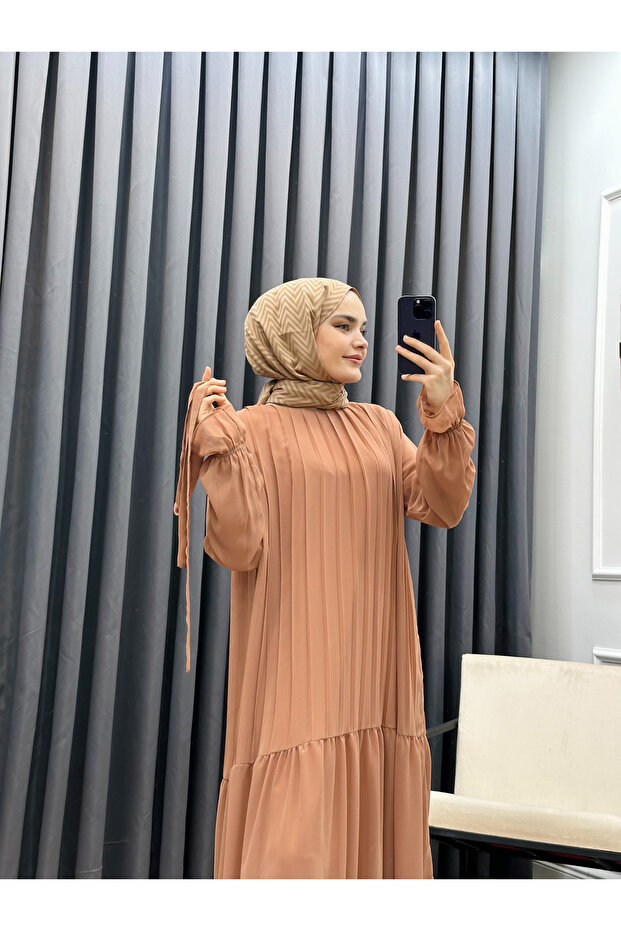 ŞİFON PİLİSELİ ELBİSE - 4