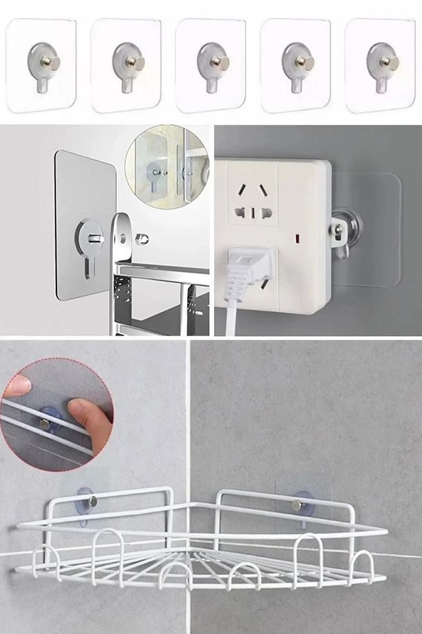 Else 5 Adet Yapışkanlı Duvar Vida Kancaları Şeffaf Raf Duvar Tablo Askıları Mutfak Banyo Organizer - 5