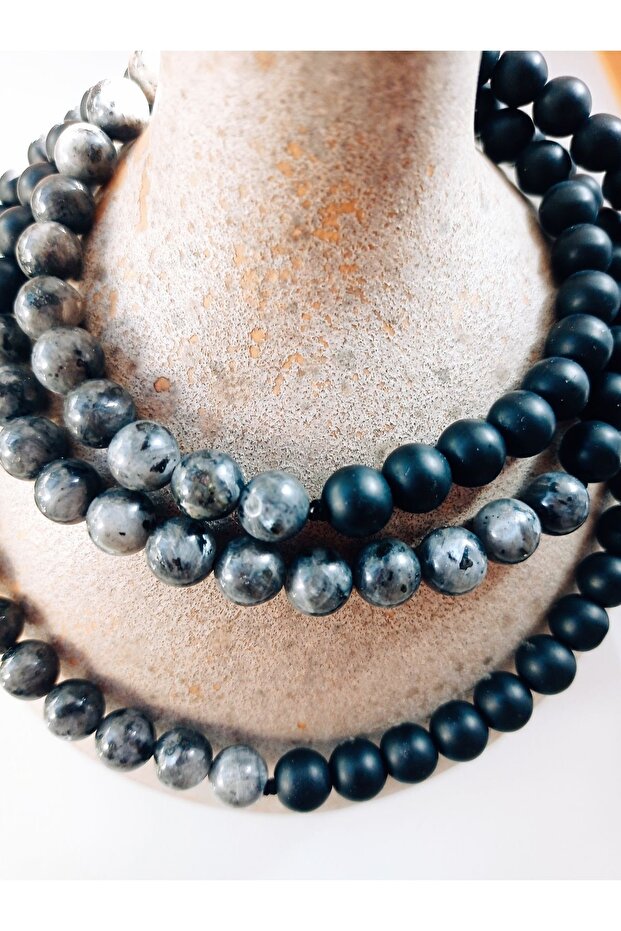 Labradorite & Onyx Long Necklace with 108 Mala Beads