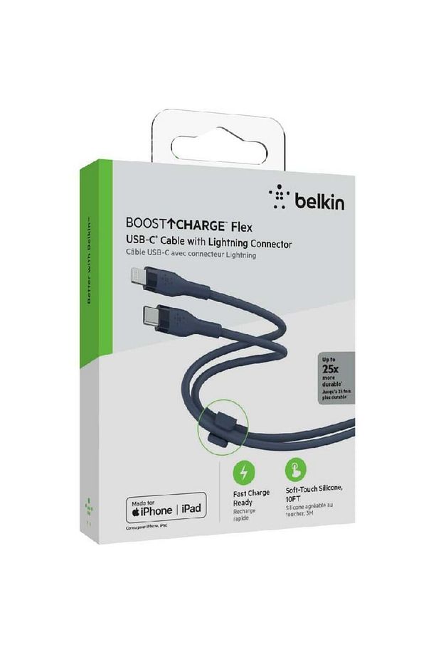 BoostCharge Flex Silikon USB Tip C Uyumlu - Lightning Kablosu 3 Metre 20w hızlı şarj Koyu Mavi - 4