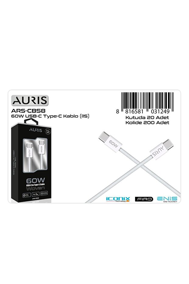 AURİS ÇİFT TARAF Type-c KABLO 60W - 1