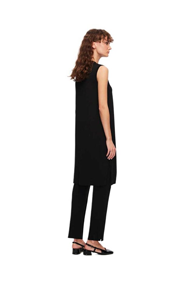 Siyah Basic Kolsuz Triko Tunik - 3