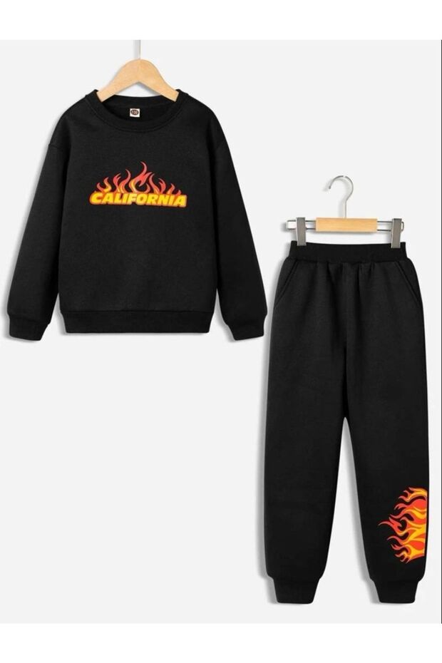 Black Flame California Printed Sweatshirt Tracksuit Set