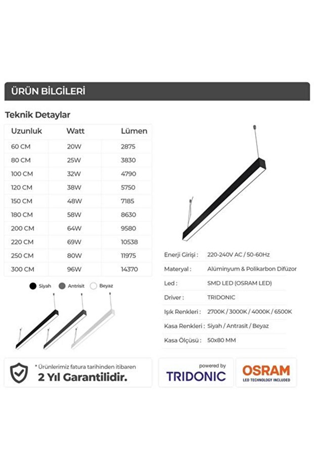 Linear Led Aydınlatma Armatürü Sarkıt Lineer Avize 200cm - 2