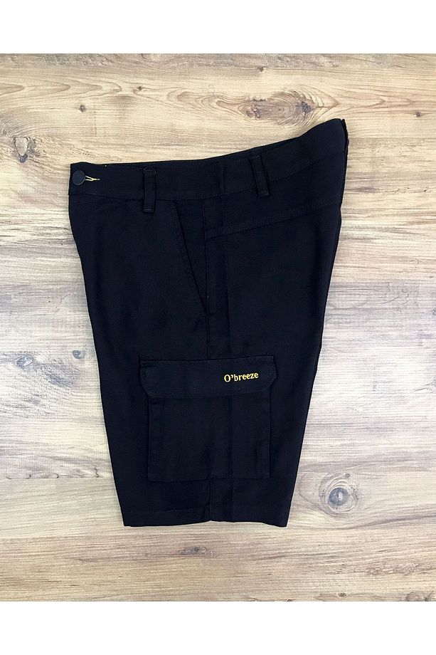 Mauro Siyah Bermuda Gabardin Şort %100 Pamuk Likrasız Kargo Cep - 2